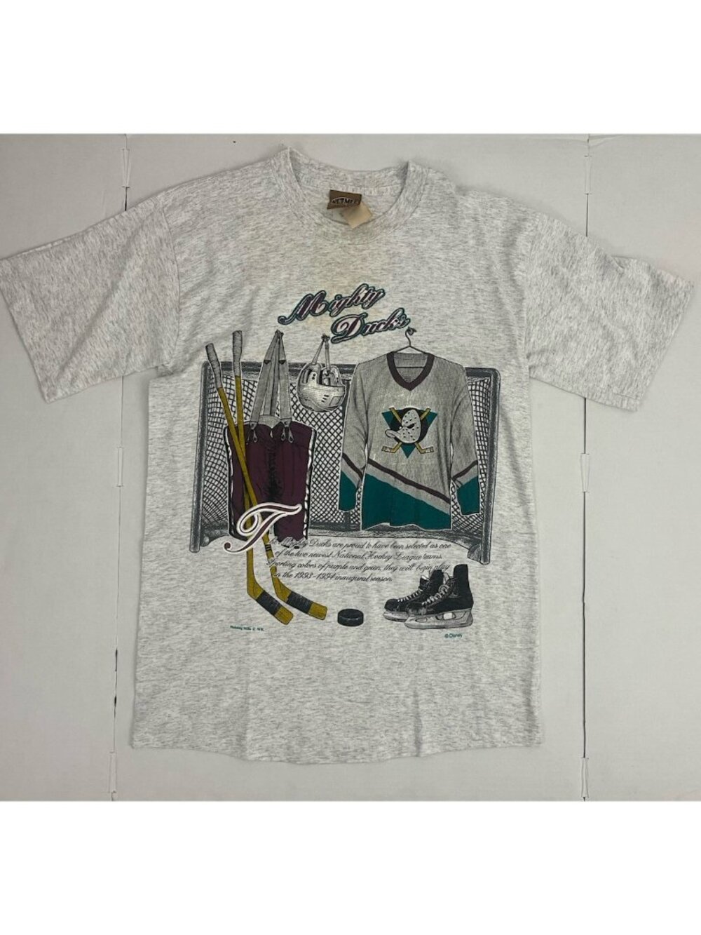 Vintage 90s Mighty Ducks Inauguration 1993-1994 T-Shirt Sz M Nutmeg Mills FLAW